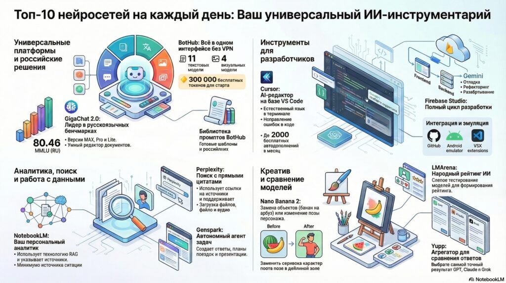 Выбор инструментов ИИ сегодня огромен, и легко запутаться . Чтобы сэкономить ваше время, делюсь списком лучших сервисов на каждый день: